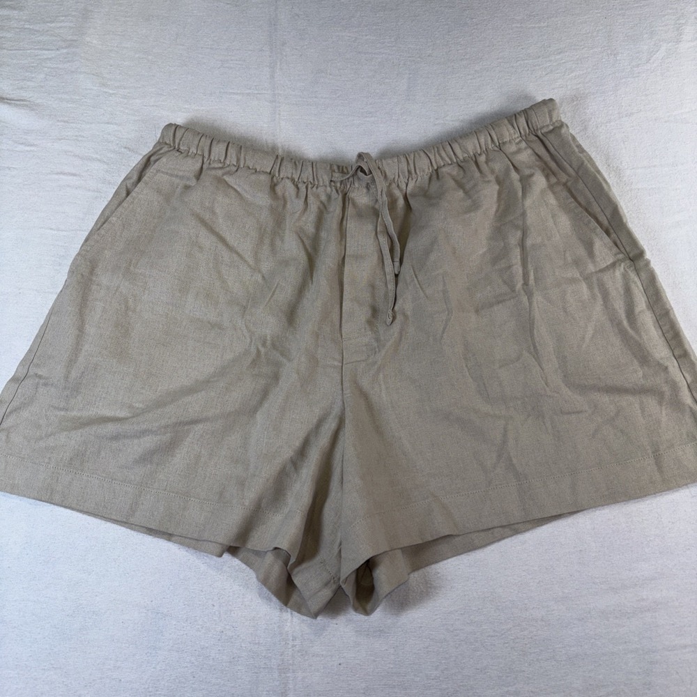 Gap Shorts Womens Size L Large Beige Linen Blend Pull On Drawstring High‎ Rise
